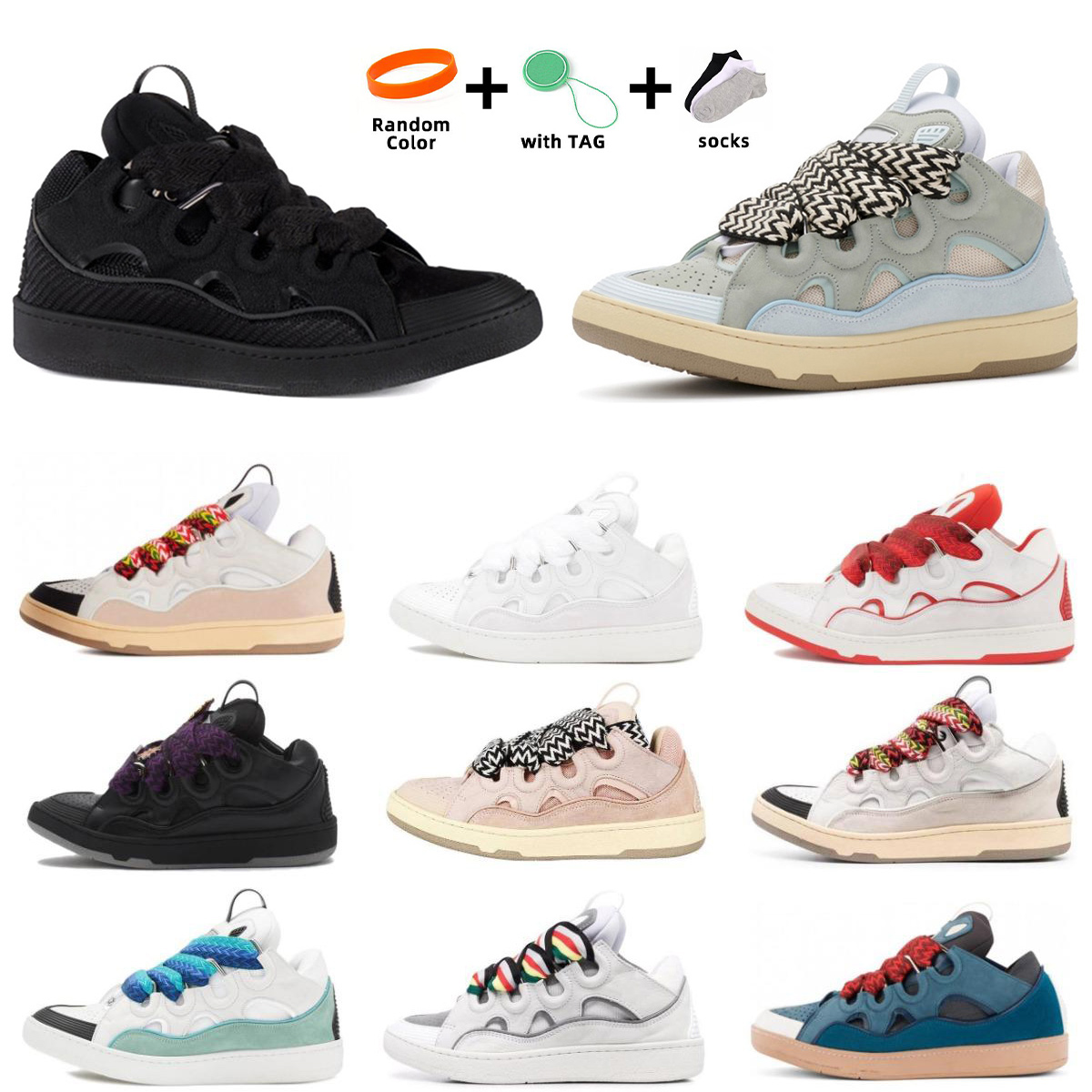 Designer shoes casual shoes bread Leather Curb running Shoes Extraordinary Luxury Casual Sneaker black green ren pink Sports Trainers Men Women shoes 35-46
