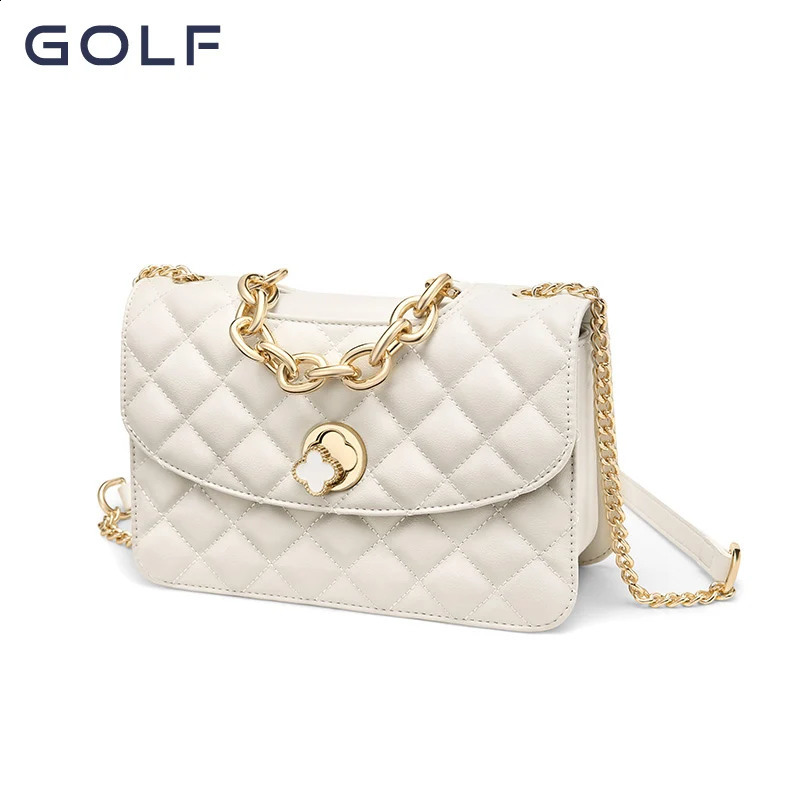 GOLF Bag AutumnWinter Womens Genuine Leather Versatile One Shoulder Diamond Grid Chain Diagonal Straddle 240802