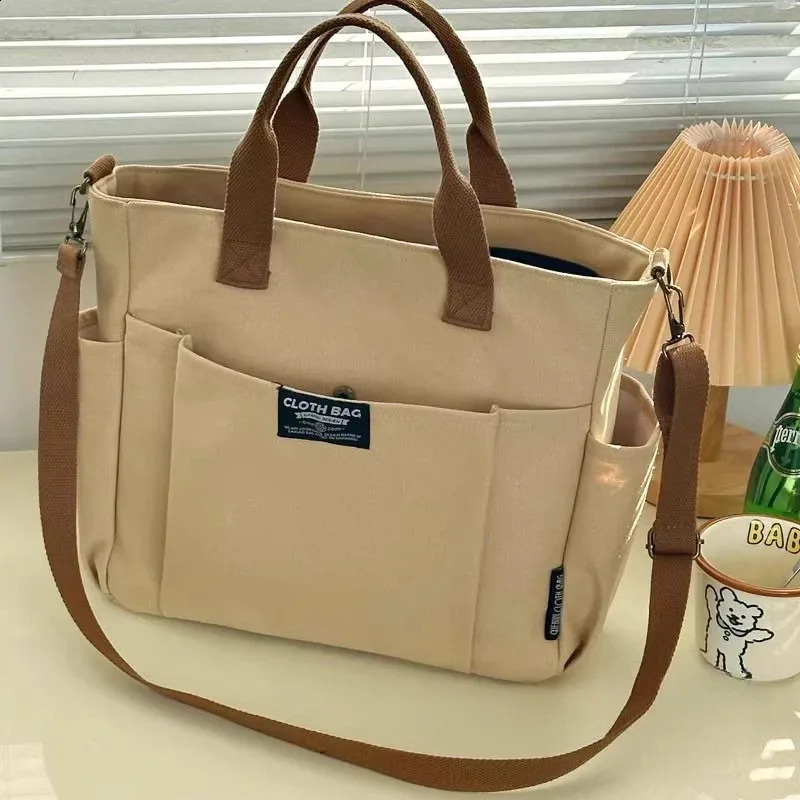 Urban Minimalist Female Student Large Capacity Commuting Horizontal Canvas Single Shoulder Diagonal Cross Portable Tote Bag 240805
