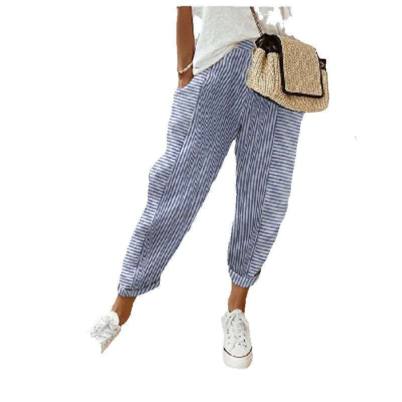 2024 Summer New Woven Jacquard Stripe Splicing Design Loose Casual Pants for Women Simplicity Harlan Sweatpants Super Elasticity Military Pants for Ma