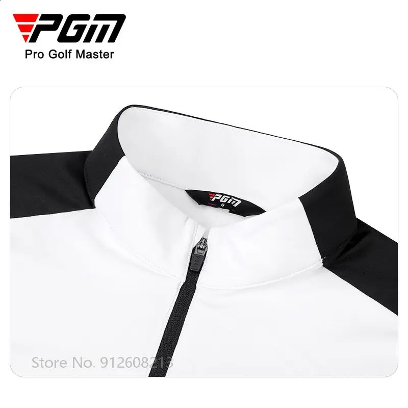 PGM Female Long-sleeved Patchwork Golf T-shirt Zipper Collar Golf Tops Elastic Warm Polo Shirts Women Slim Windproof Sportswear 240729