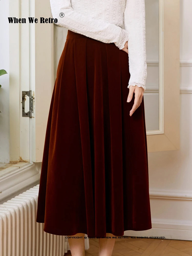 Arrival Women Autumn Winter Skirt Black Blue Coffee A Line Retro Vintage Long Midi Velvet Skirt SS0032 240802