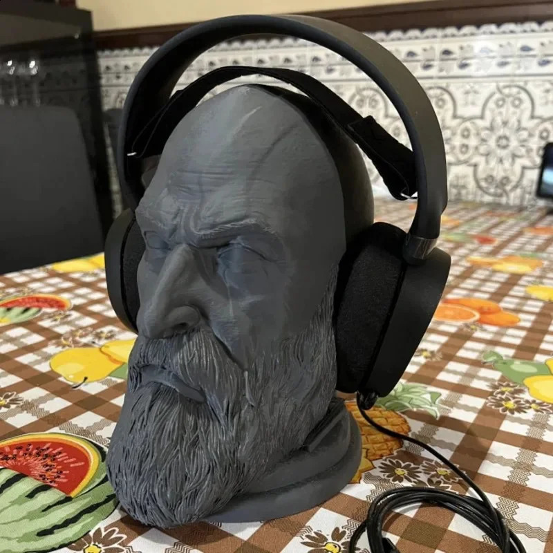 God Of War Kratos Statue Headphone Game Characters Toys Head Statue Desk Model Computer Headphone Stand Holder 240805