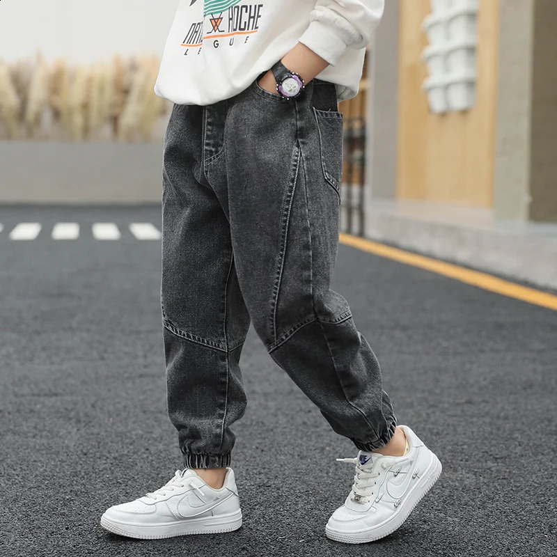Childrens Clothing Casual Jeans For Boy Pants Denim Cotton Autumn Winter Elastic Waist Jeans Kids Casual Pants 4 6 8 10 12 Year 240729