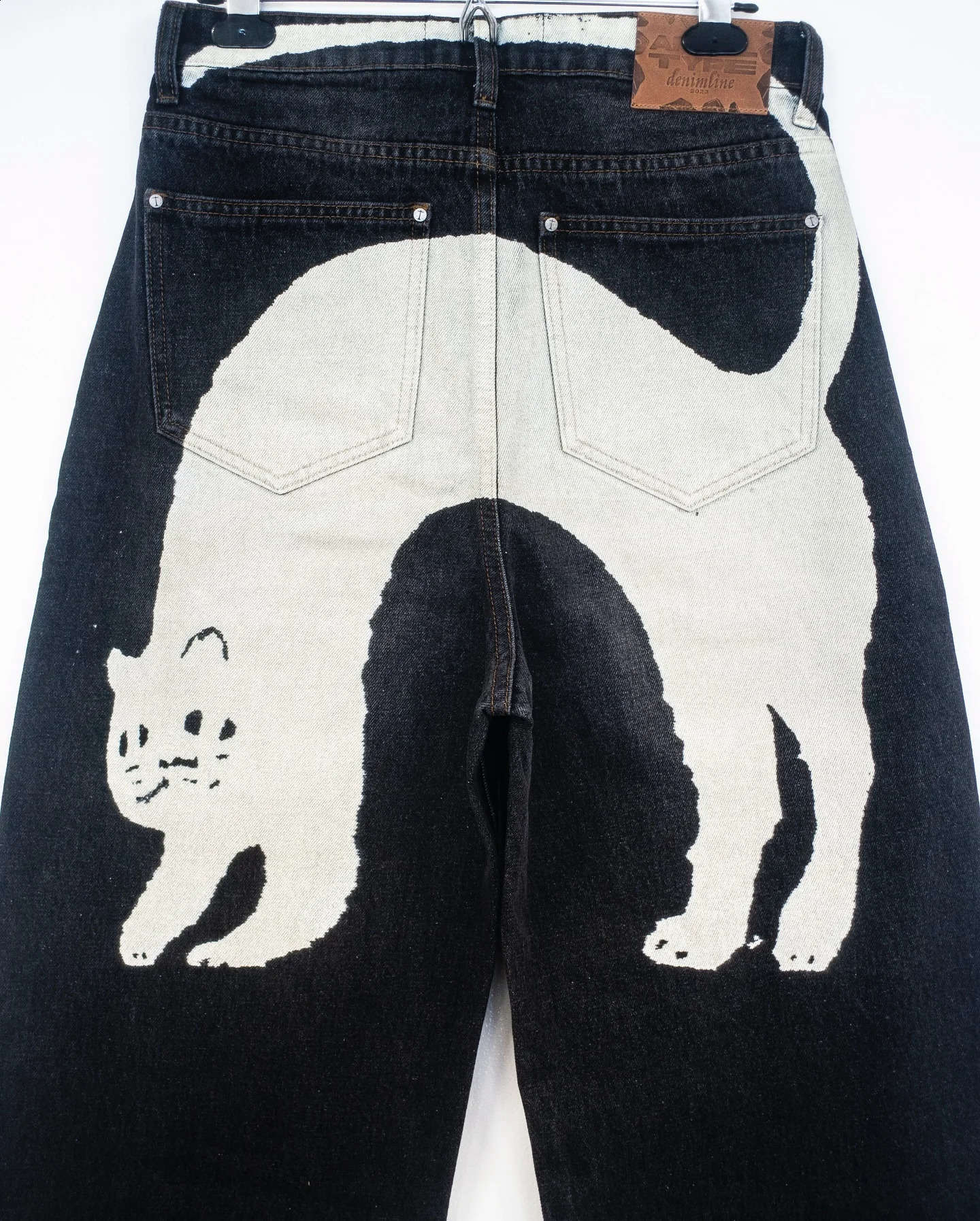 Jeans Womens Y2K Harajuku Hip Hop Gothic Kawaii Cute Cat Print Oversized Jeans Fashion Casual High Waisted Wide Trousers 240805
