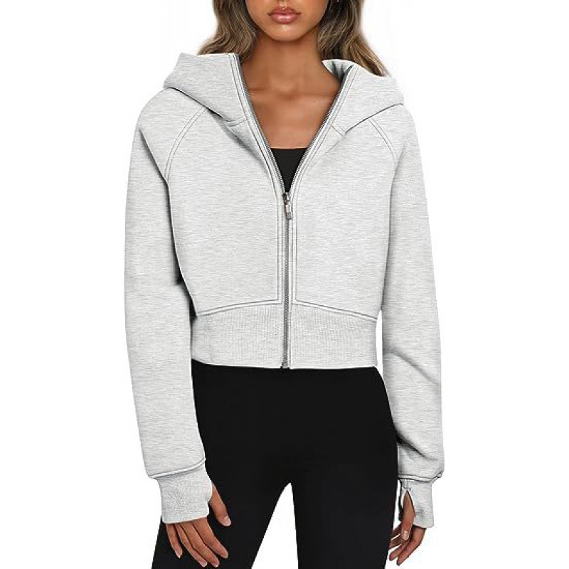 Crop Hoodie Womens Fleece Thickened Yoga Jacket Short Full Zipper Sport Hooded Loose Coat Cardigan Sweatshirt