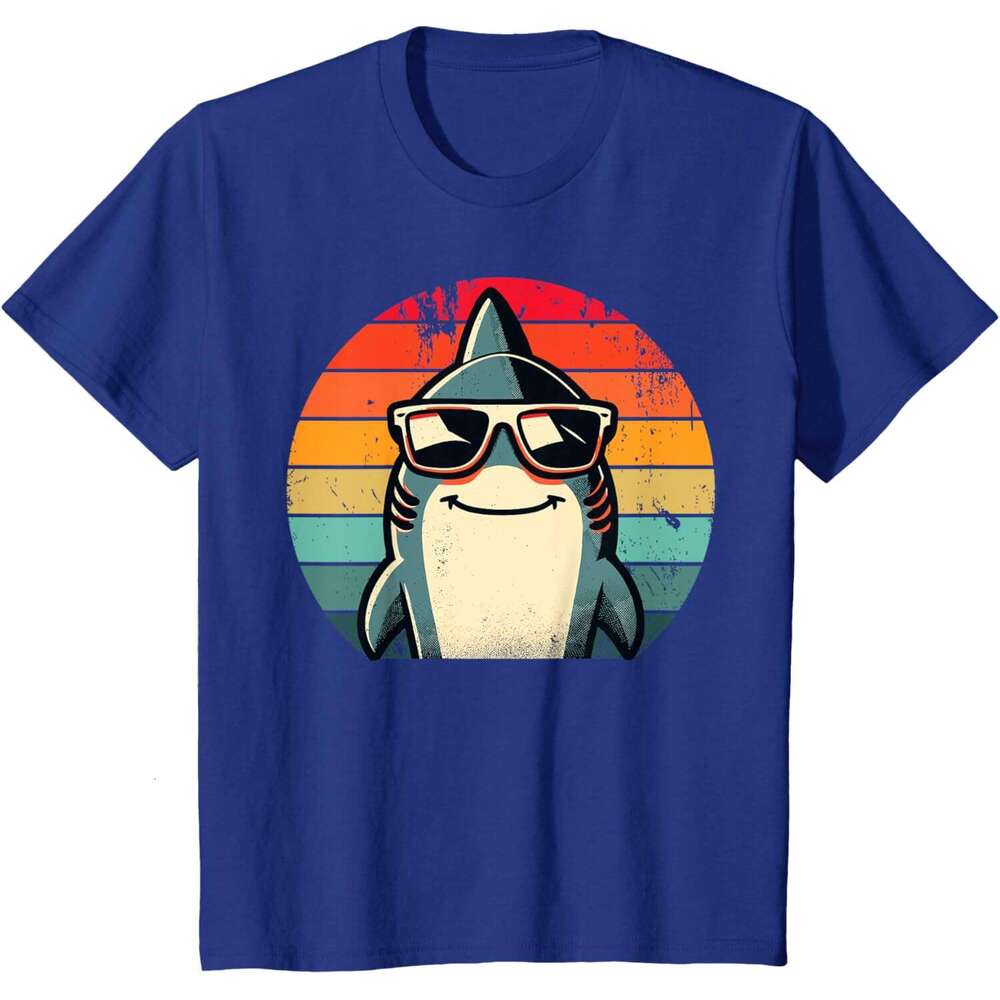 T shirt Mens Cool Retro in Sunglasses 70s 80s 90s Funny Shark T-Shirt shirts tshirt graphic tee Casual tops summer clothes Short sleeve Free shipping