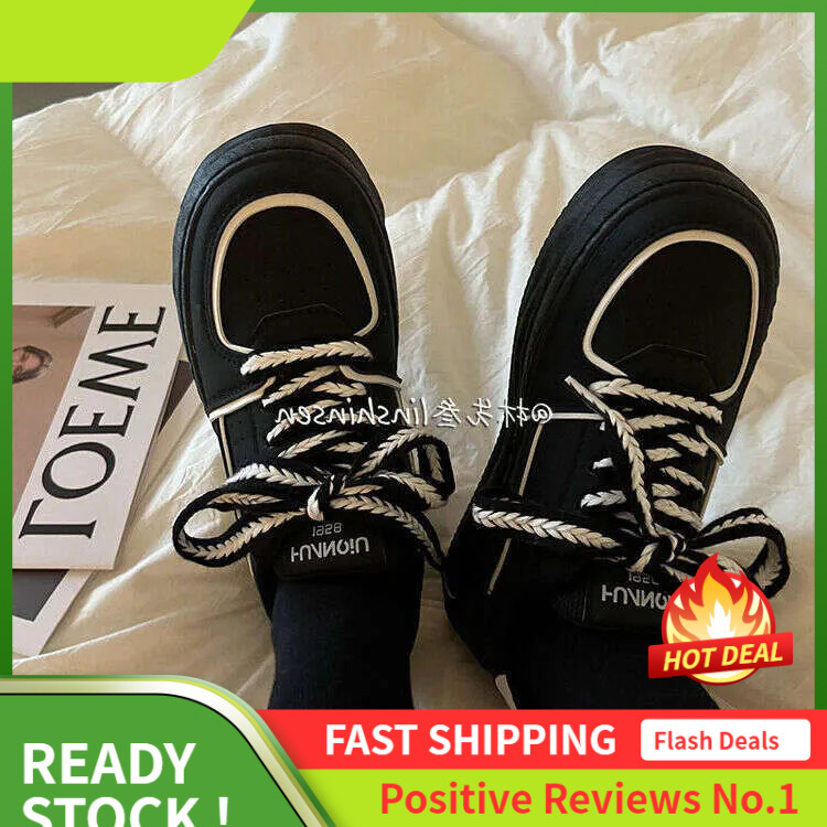 Ddmyoutdoor S Spring And Autumn Women Black Fashion Casual Shoes Chunky Platform Lace Up Sneakers Outdoor Pring Hoes Neakers