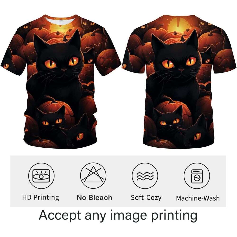 T shirt Mens Ghosts Pumpkins Black Cat T-Shirt Halloween Graphic Short Sleeve Shirt shirts tshirt graphic tee Casual tops summer clothes Short sleeve 