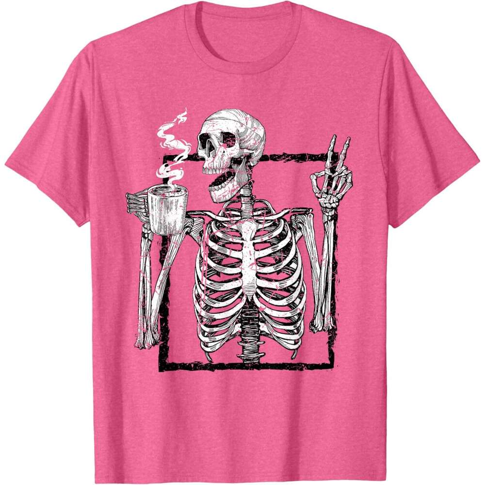 T shirt Mens Skeleton Drinking Coffee Gothic Peace Sign Halloween Grunge T-Shirt shirts tshirt graphic tee Casual tops summer clothes Short sleeve 202