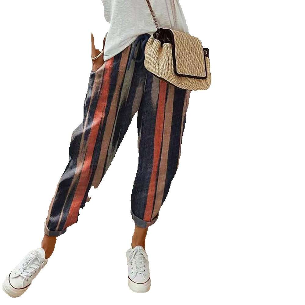 2024 Womens Printed Cotton and Hemp Casual Pants Multi-color Optional Bound Feet Nine Points Hip-hop Style Half Pants for Men and Sweat Pants Unisex