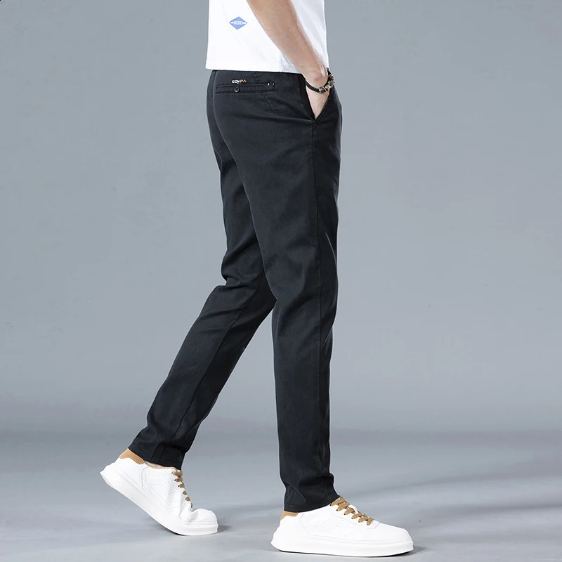 Mens Summer Ice Silk Casual Pants Mid-Waist Elastic Straight Business Trousers 3 Colors Fashion Comfortable Man Pants 240805