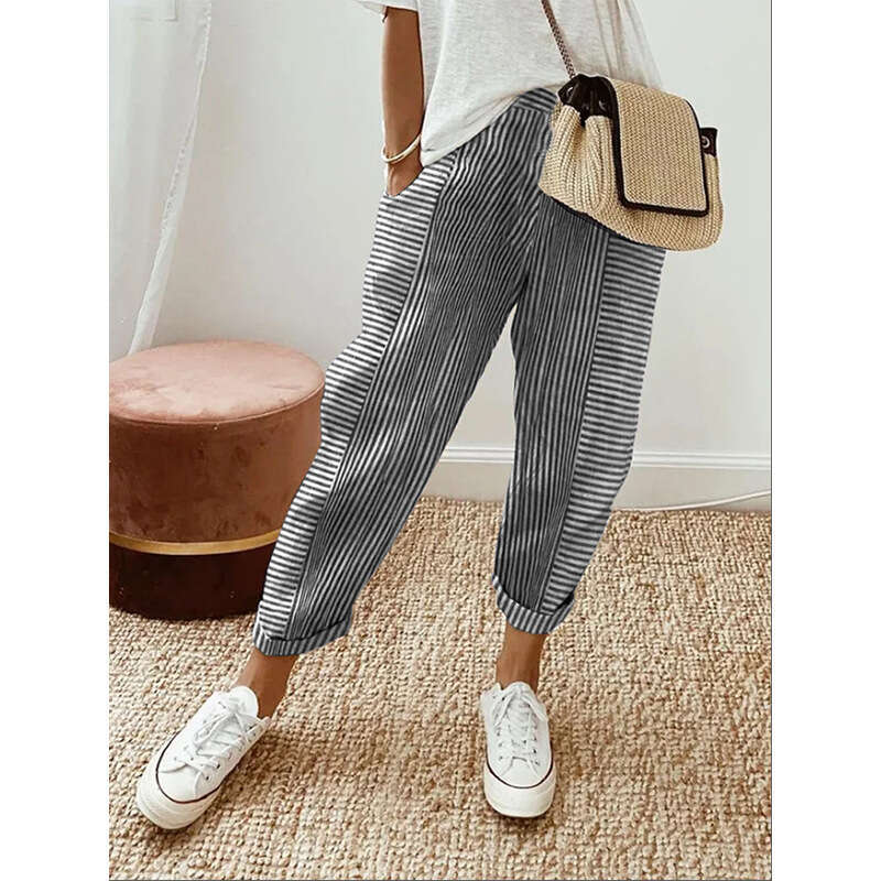 2024 Summer New Woven Jacquard Stripe Splicing Design Loose Casual Pants for Women Simplicity Harlan Sweatpants Super Elasticity Military Pants for Ma