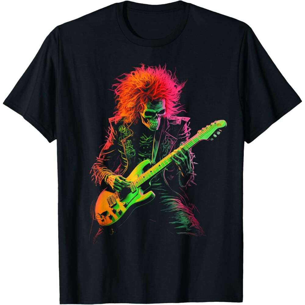 Fashion T shirt Mens Skeleton Graphic Tee Playing Guitar Rock Band Halloween T-Shirt shirts tshirt graphic tee Casual tops summer clothes Short sleeve