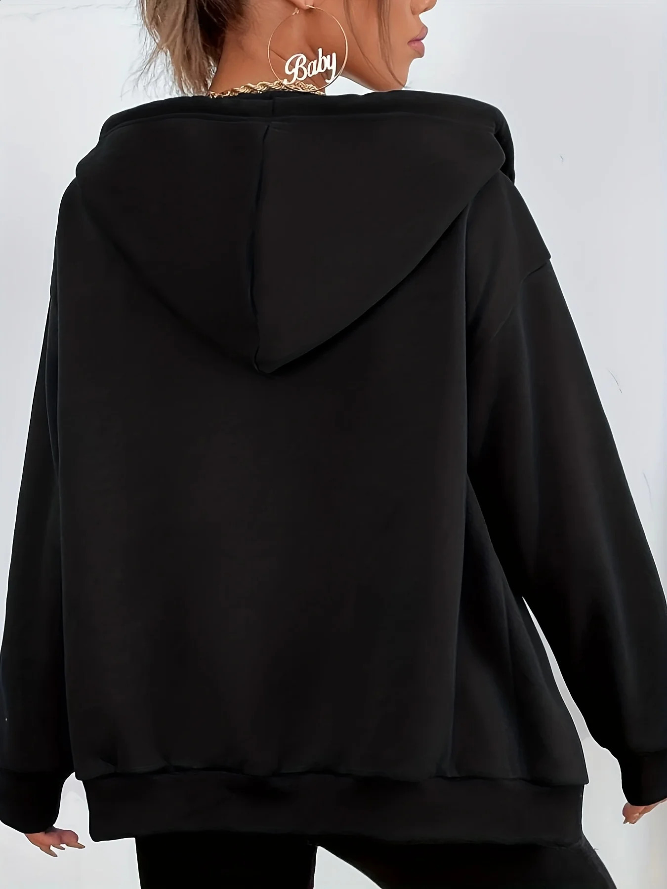 Womens Plush Sweater With Zipper Black 240813