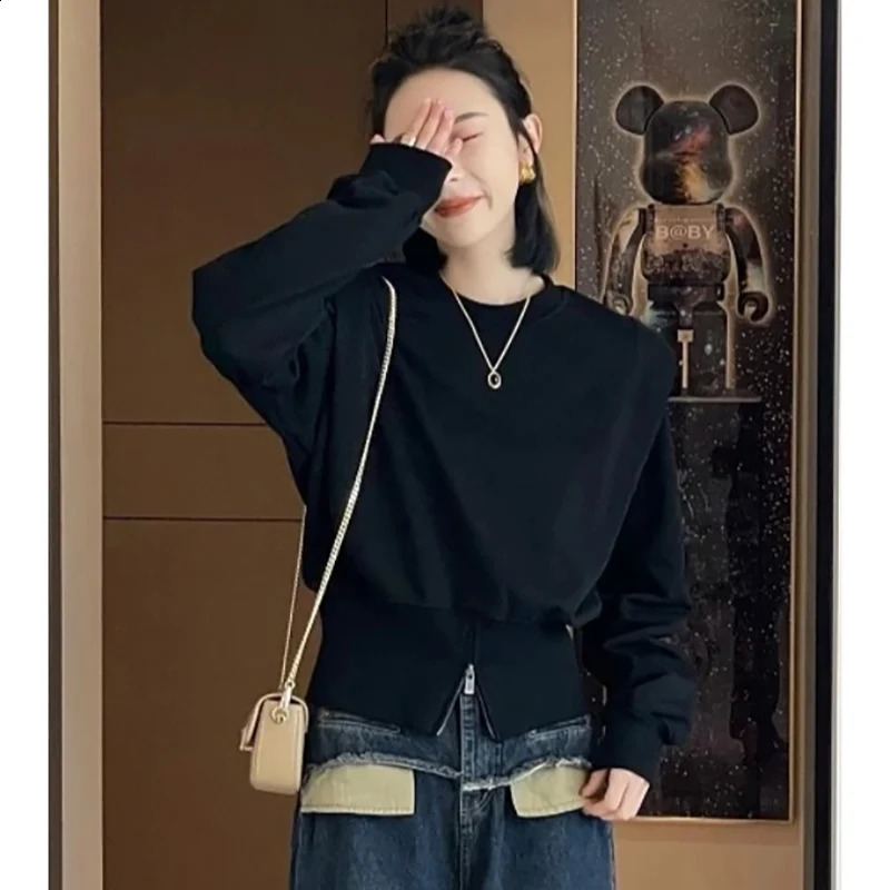 Fashion O-Neck Spliced Zipper Solid Color Sweatshirts Female Clothing Autumn Winter Loose Korean Tops Casual Sweatshirts 240805