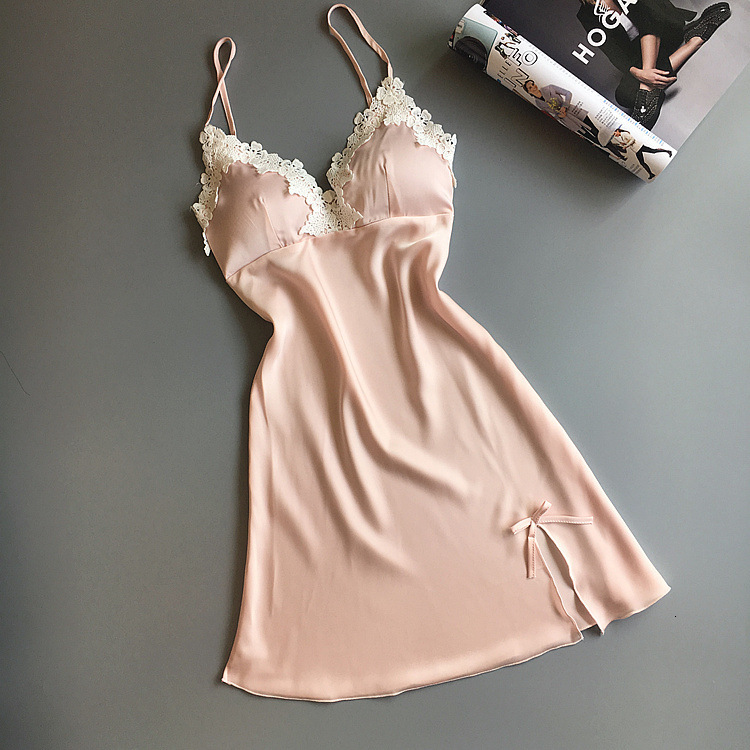 New padded suspender summer silk sexy pajamas, women's seductive home clothes