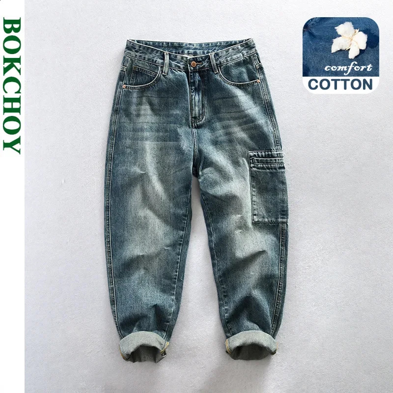 Spring Autumn Cotton Retro Washed Jeans Men Clothing Casual Loose Straight Men Trousers AG7180 240805