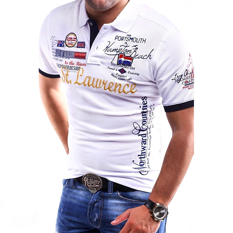 Summer European men's polo shirt printed casual fashion short sleeved lapel T-shirt