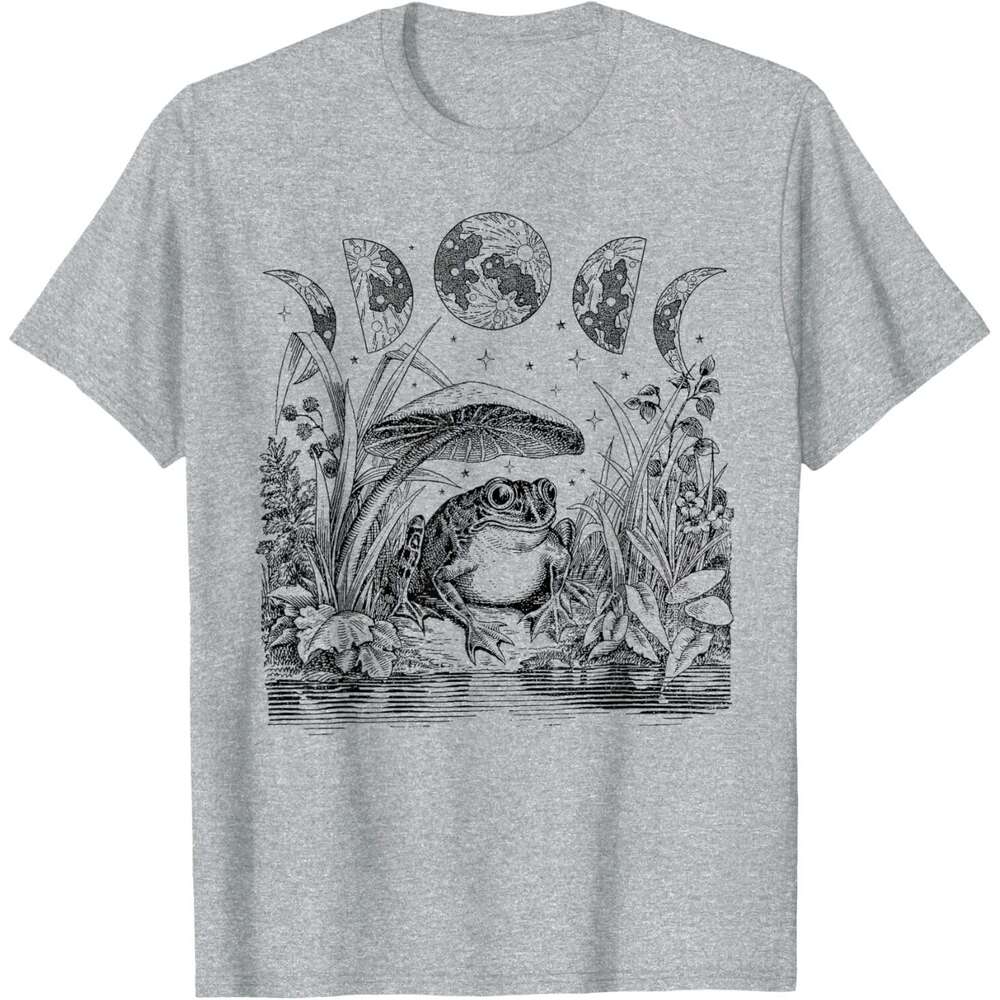 T shirt Mens Cute Cottagecore Aesthetic Frog Mushroom Moon Witchy Vintage Short Sleeve T-Shirt shirts tshirt graphic tee Casual tops summer clothes Fr