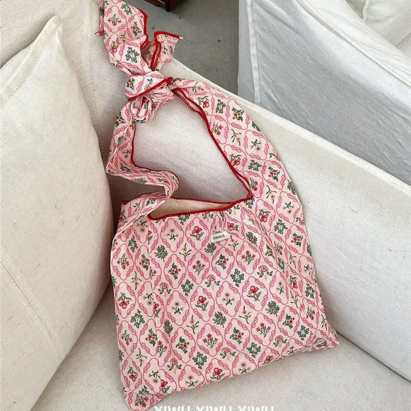 Womens Canvas Shopping Bag Eusable Grocery Shoulder Floral Pattern Printing Eco Handbag Shopper Bags Tote Neceser Mujer 240805