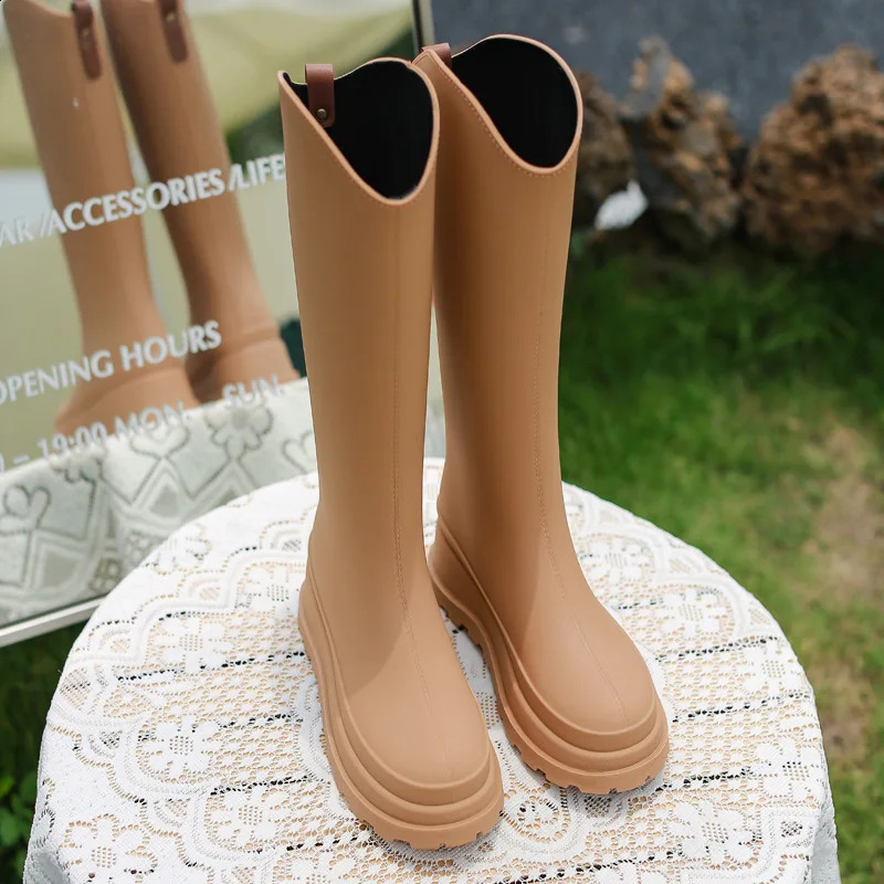 Long Rain Shoes Water Women Tube Ladies Fashion Korean Waterproof Non-slip Wear-resisting Boots Platform Rubber Work Boot 24080