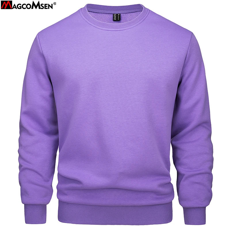 MAGCOMSEN Mens Fleece Crewneck Sweatshirt Long Sleeve Lightweight Pullovers Fall Winter Basic Warm No Hood Hoodie Streetwear 240805