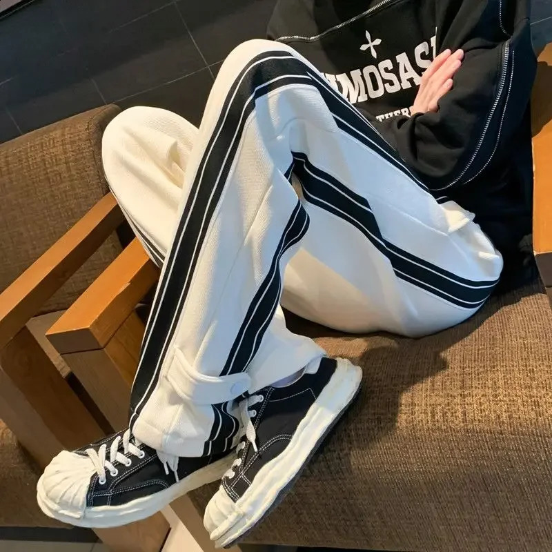 Trousers Male Straight Wide Mens Casual Pants Hip Hop Stripe Baggy Trend Comfortable Harajuku Y2k Fashion Korean Style Summer 240805