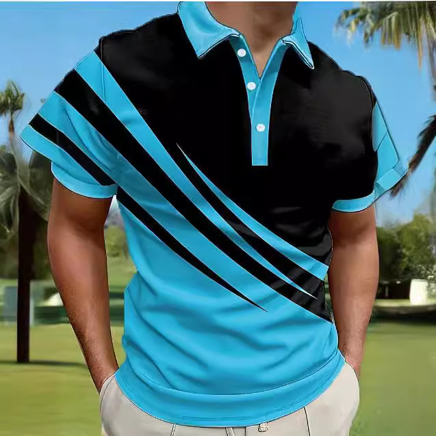 2024 new lapel polo 3D digital printing loose casual men's short sleeved shirt