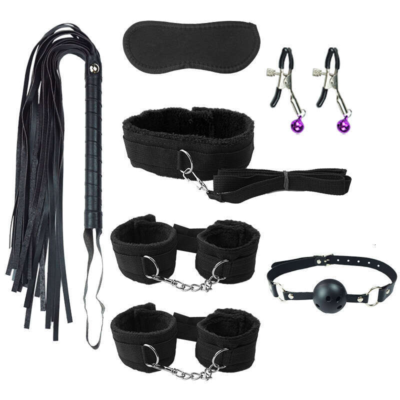 7pcs Bondage Kit SM Slave Passion Bed Restraints SM Handcuffs Gag Whip Collar Sex Play Bondage Set