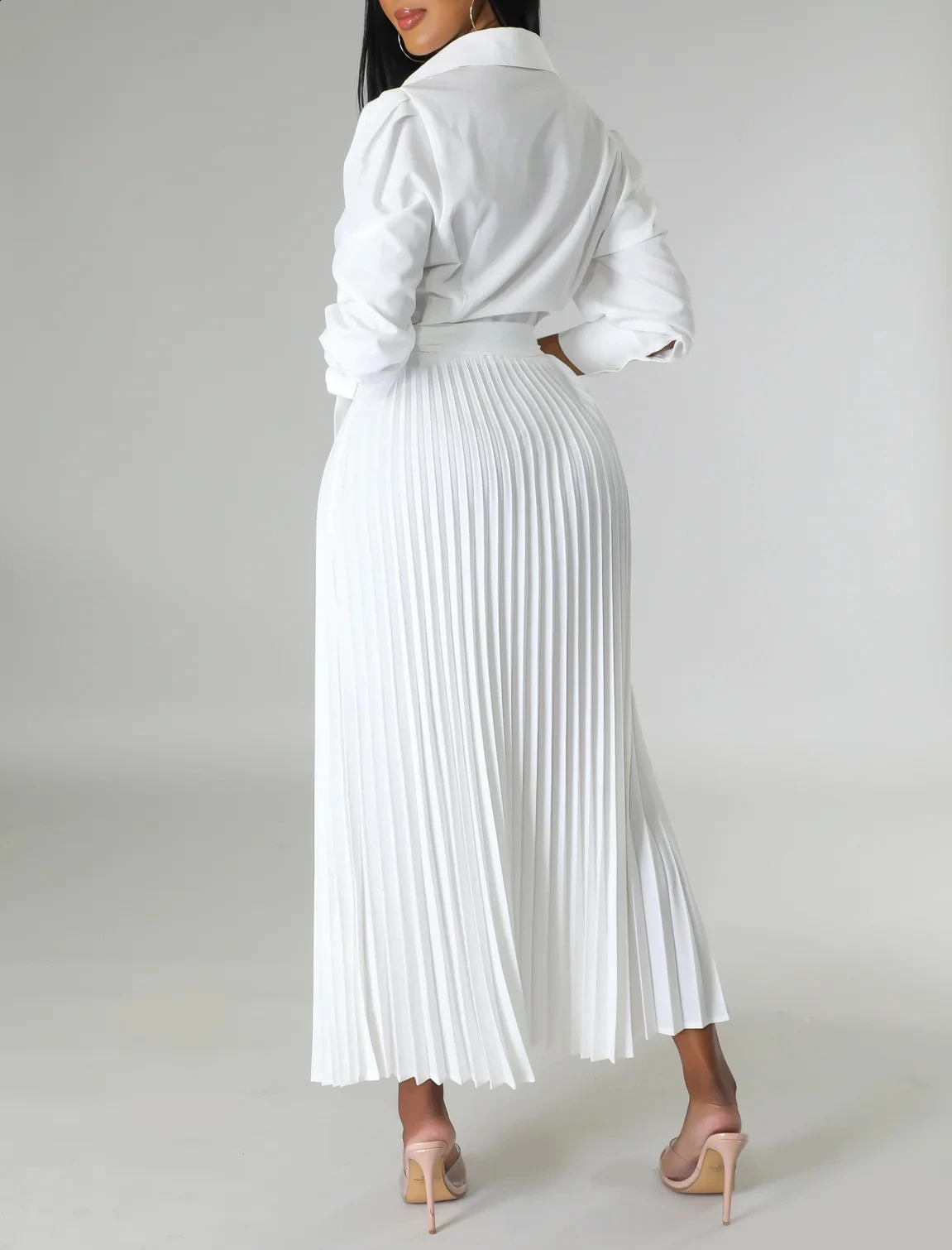 Summer Pleated Maxi Dress Women Casual Solid Turn Down Collar Half Sleeve Ruched Party Club Work Business Wedding Dress Women 240805