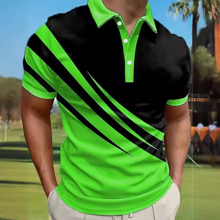 2024 new lapel polo 3D digital printing loose casual men's short sleeved shirt