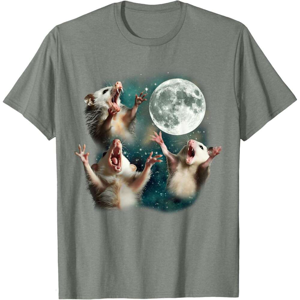 T shirt Mens Three Possum Moon 3 Opossum Funny Weird Cursed Meme T-Shirt shirts tshirt graphic tee Casual tops summer clothes Short sleeve Free shippi