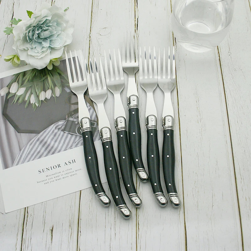 2-10 pieces of 8-inch Laguiole steak fork stainless steel black dining knife table spoon teaspoon tableware kitchen 240805