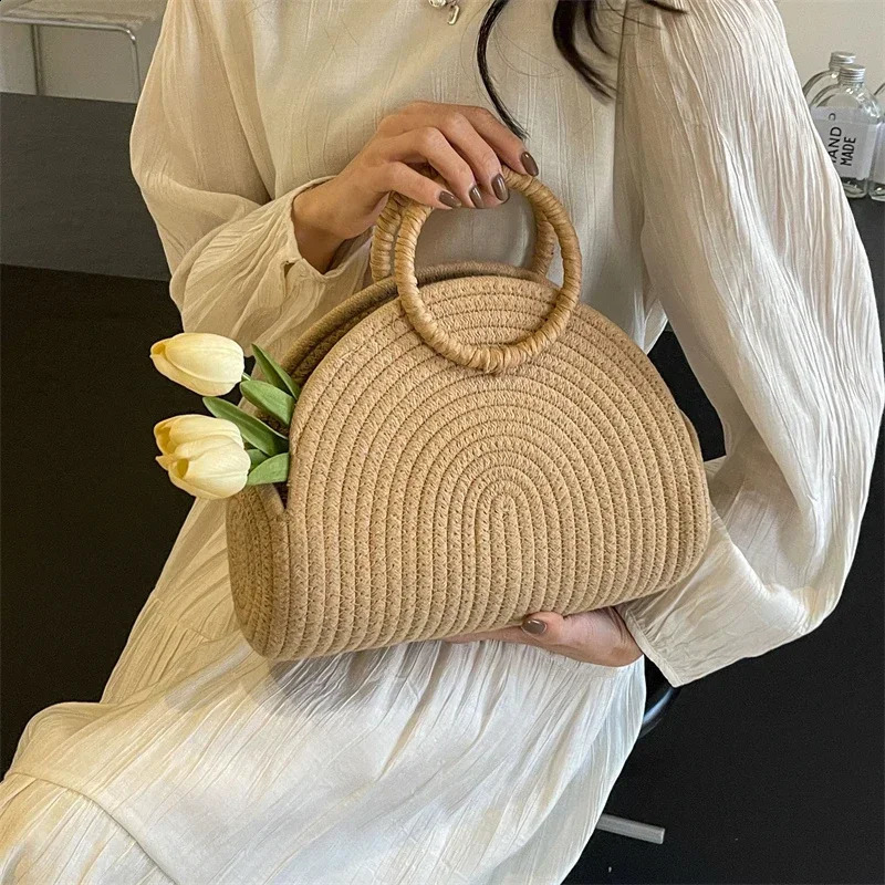 Straw Braid Casual TopHandle Bags Solid Large Capacity Grace Temperament for Women Fashion in Summer 240802