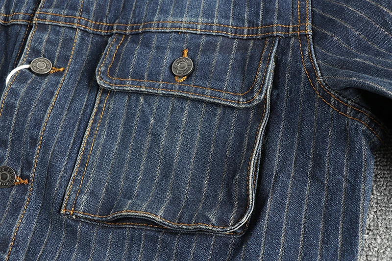 Autumn and winter American retro mens striped washed out casual denim jacket loose 240824