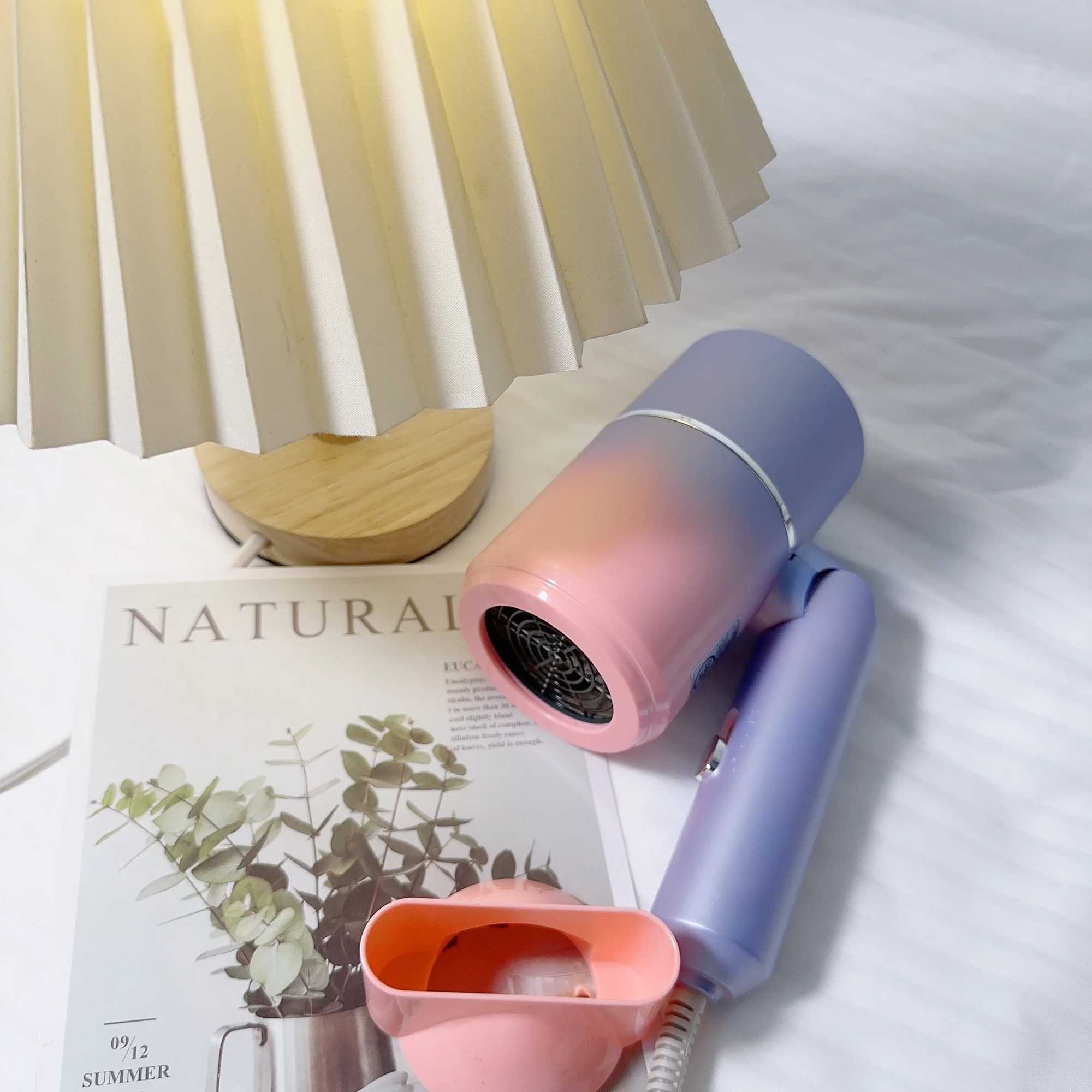 Dryers New Us/Eu/Uk Plug 110V/220V Low Noise Blue Light Negative Ion Household Dormitory Folding Hair Dryer G240805