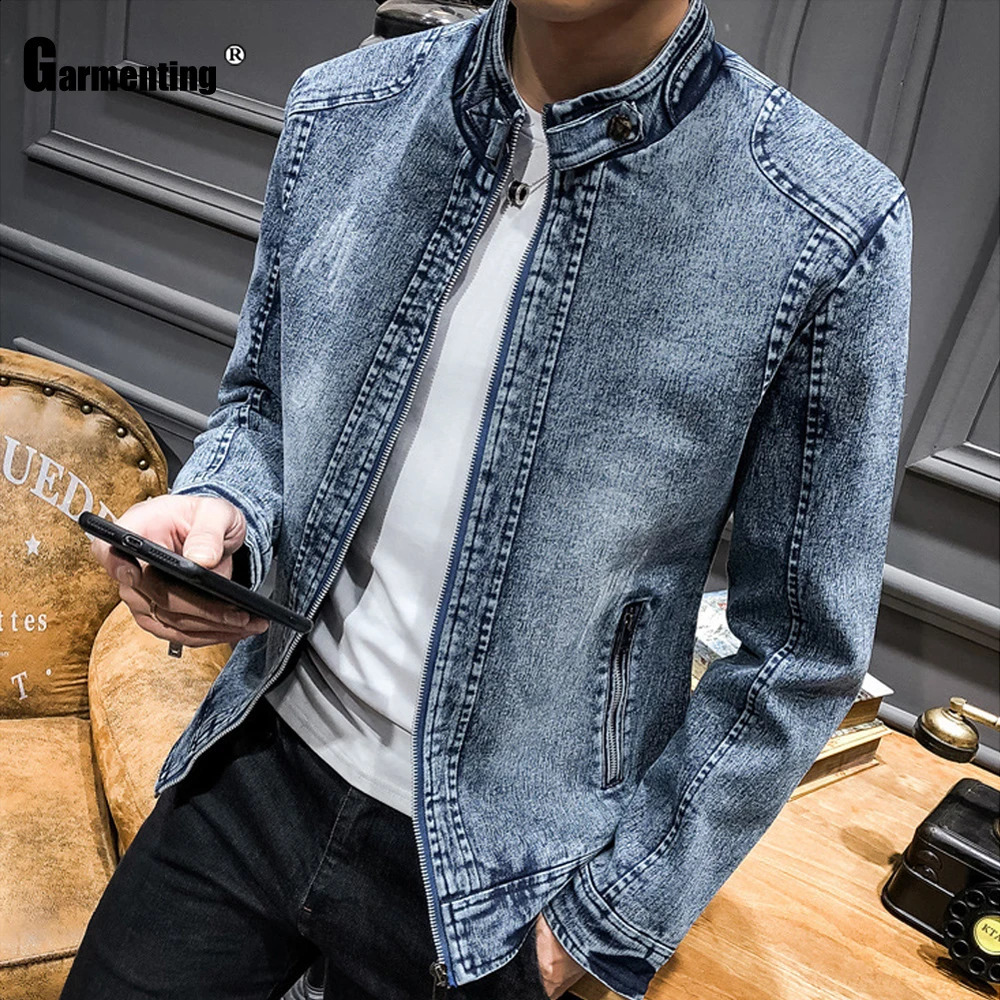 Clothing mens Demin jacket Trendy autumn winter Mandarin collar zipper ultrathin fit clothing 240824
