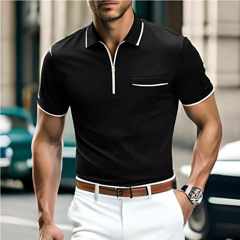 Summer new loose casual short sleeved zipper pocket men's sports polo shirt