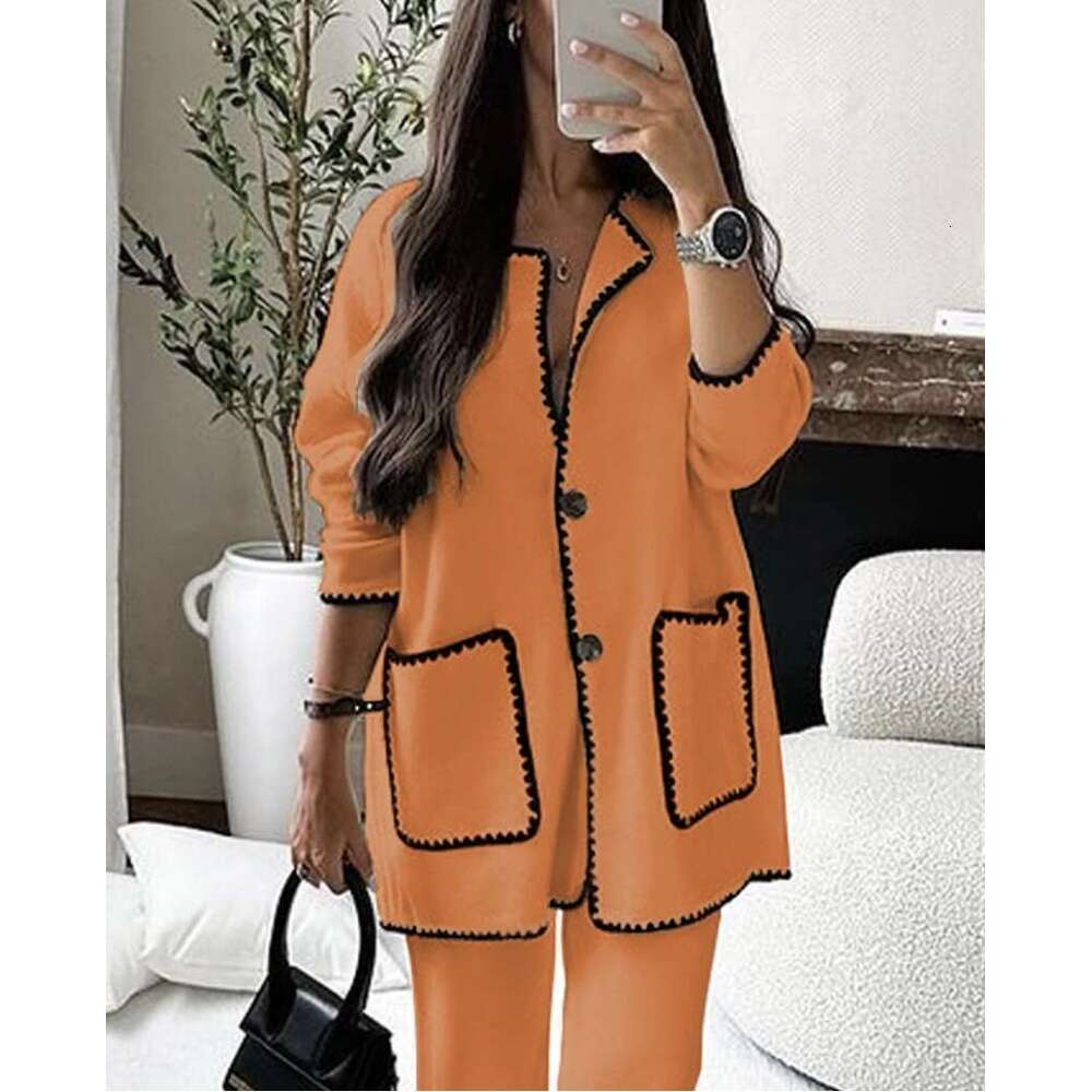2024 Womens Autumn New Fashion Casual Loose Solid Color Two Piece Set
