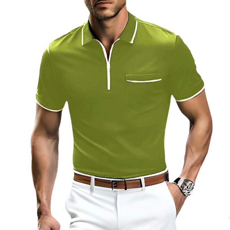 Summer new loose casual short sleeved zipper pocket men's sports polo shirt
