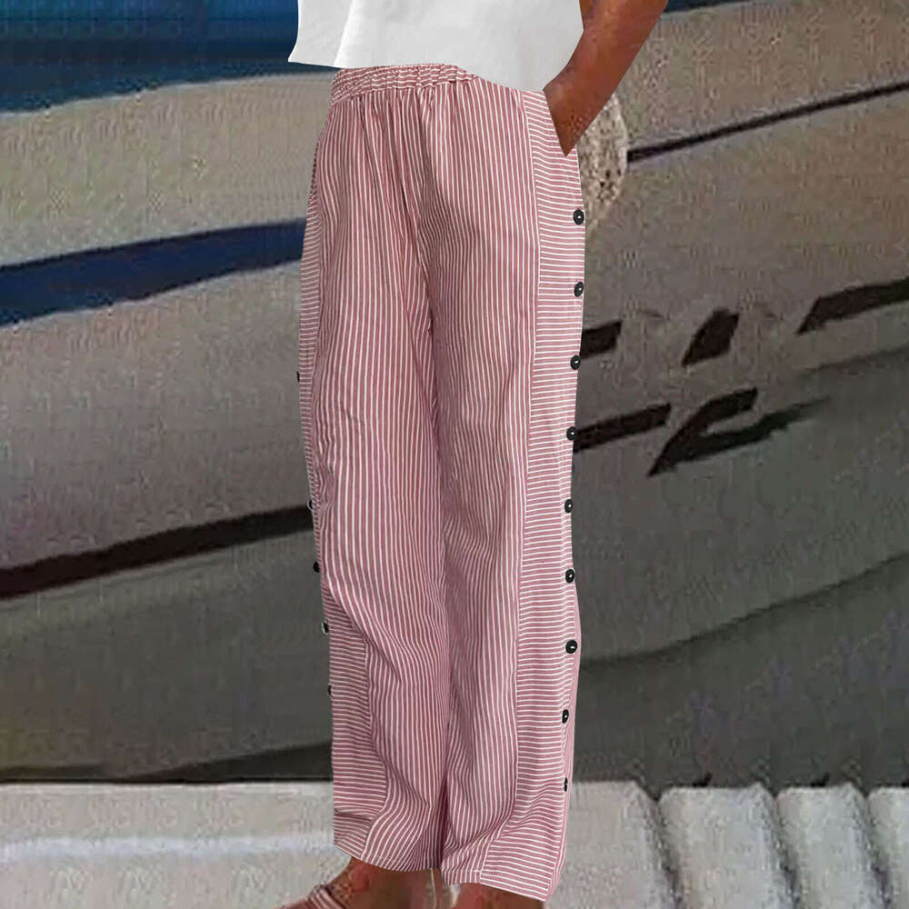 Casual Sportswear 2024 New Womens Striped Casual Pants Multi-color Optional Breathable Cotton Trousers Straight Tube Overalls Sport Military Pants for