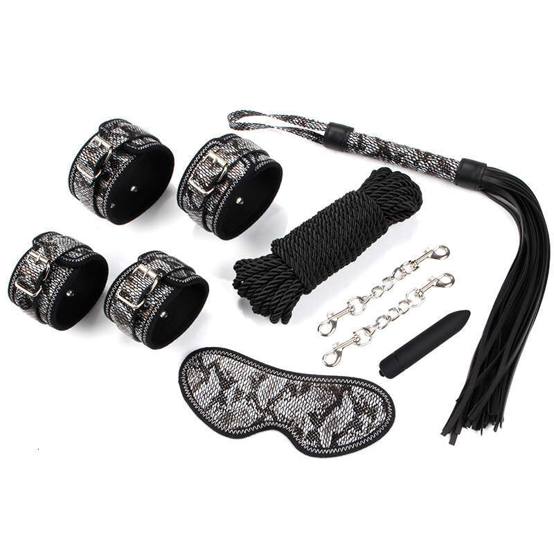 SM Leather Snake Skin Bed Bondage Set Eye Blinder Whip Handcuff Slave Restraints kit