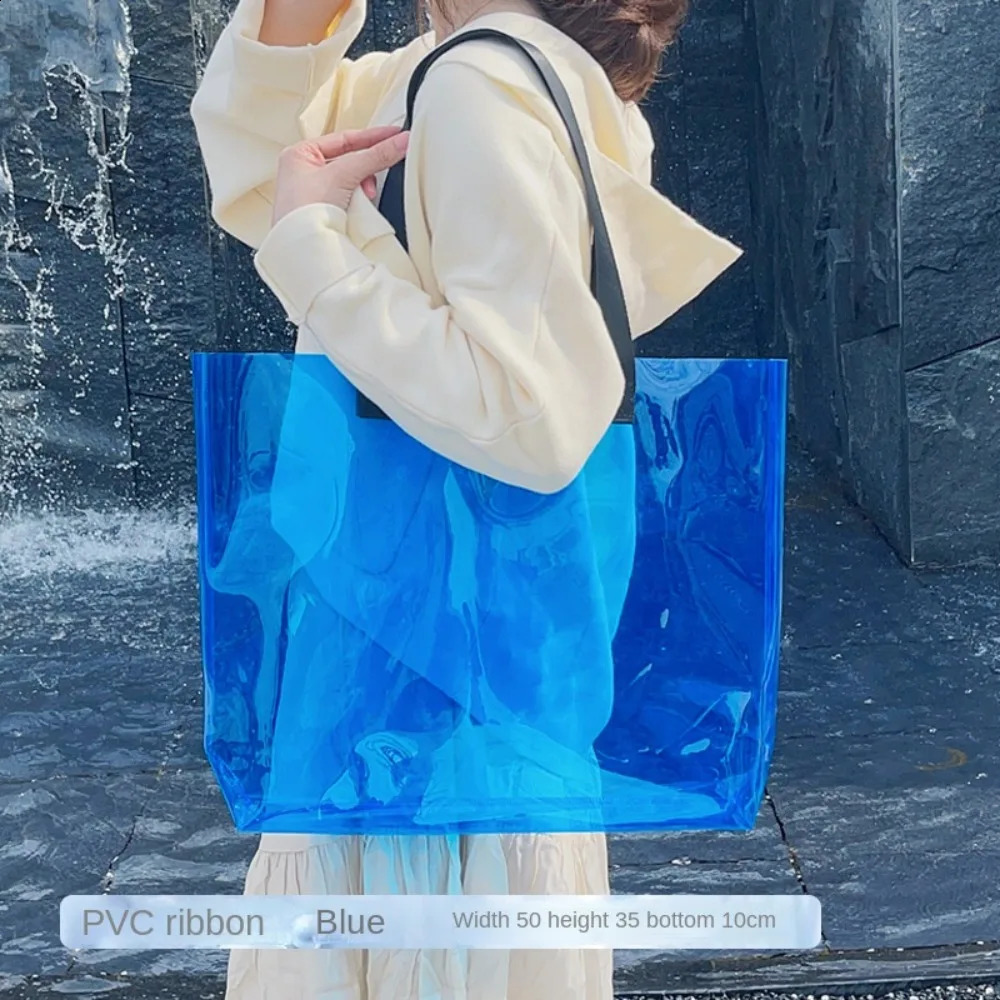 PVC transparent jelly bag fashionable laser large capacity single shoulder bag casual retro travel bag gift packaging bag 240805