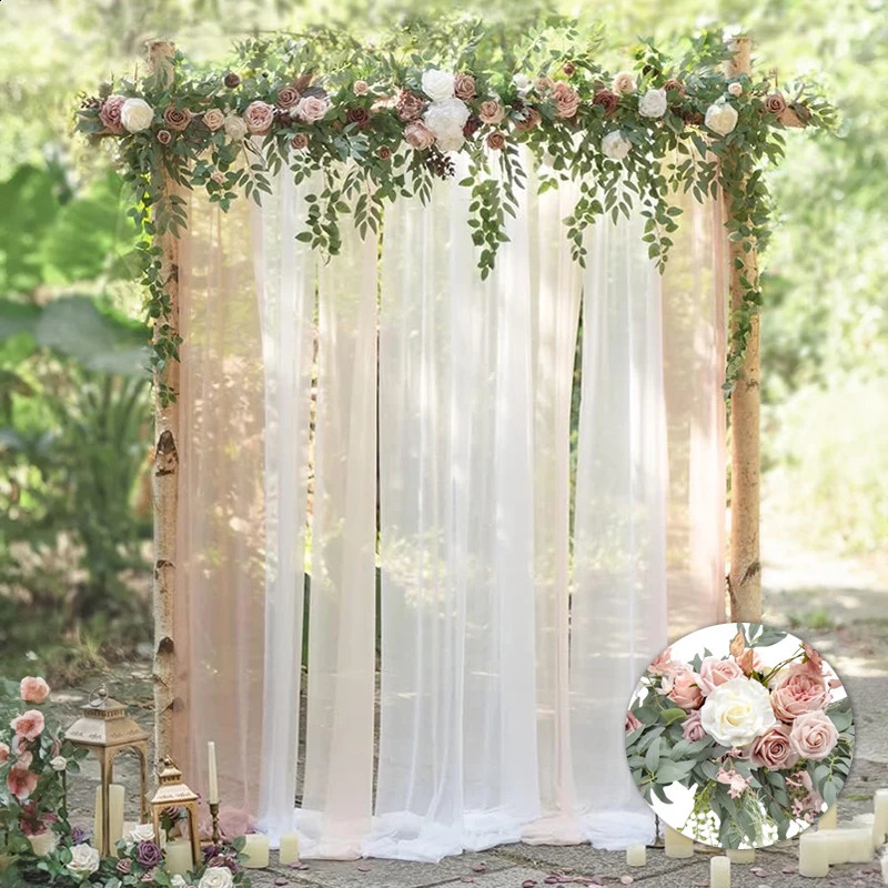 2.7M Flower Garland Set Artificial White Rose Garland Stunning Wedding Po Booth Backdrop Elegant Garden Wedding Arch Decor 240805