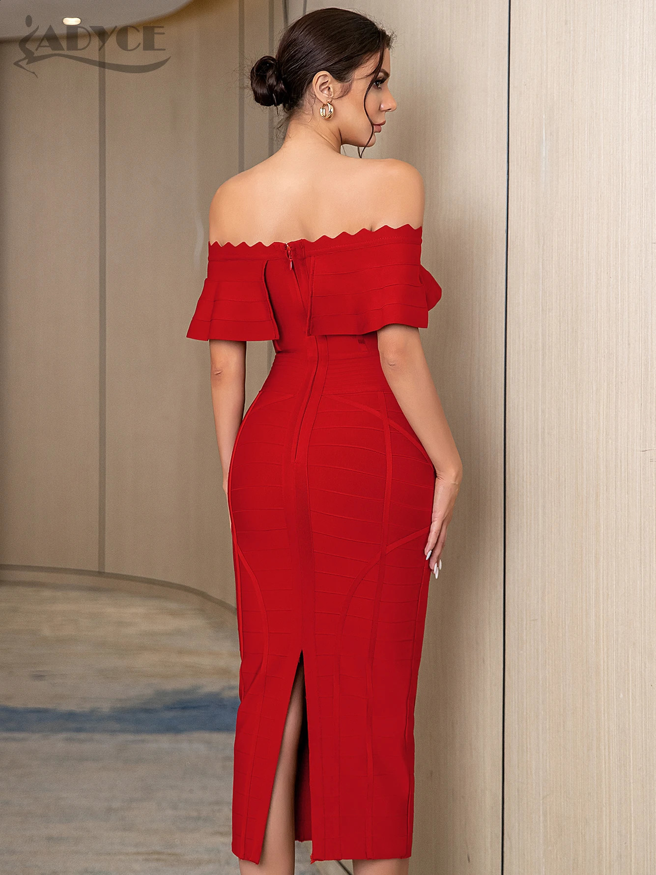 Adyce Summer Women Green Off Shoulder Bandage Dress Sexy Short Sleeve Midi Club Celebrity Evening Runway Party Dresses 240805