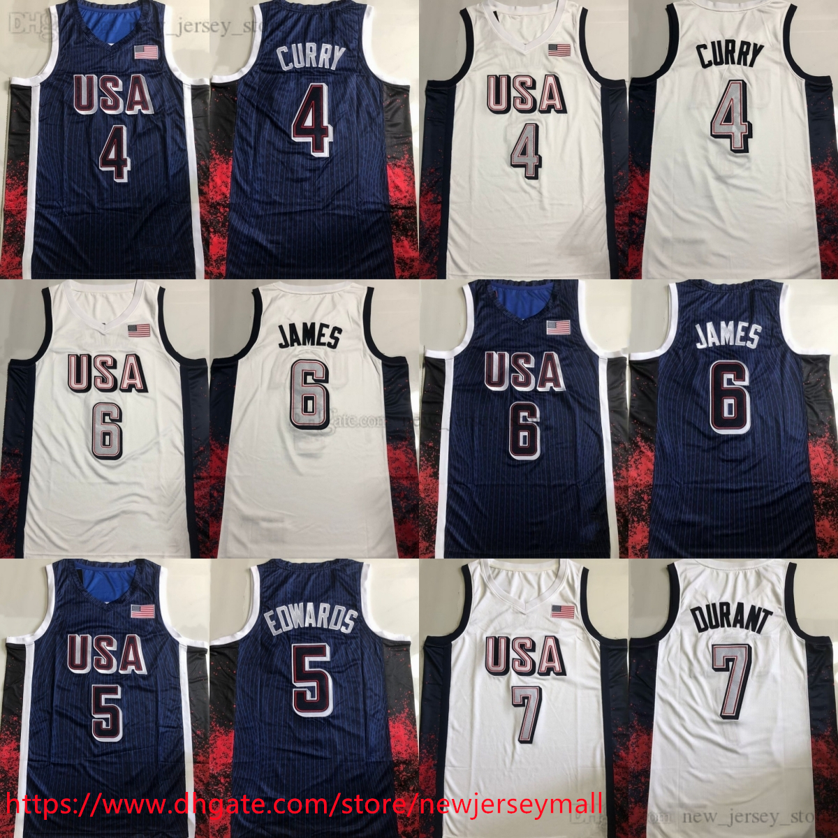 2024 TeamUSA Authentic Embroidery Basketball 6 LeBronJames Jerseys 4 StephenCurry 5 AnthonyEdwards 7 KevinDurant Jersey Blue White AU Stitched Man