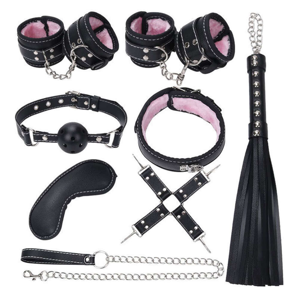8pcs Sexy Slave Leather Bed SM Toys Bed Fetish Handcuffs Bondage Restraint Kit for Adult Bondage Set