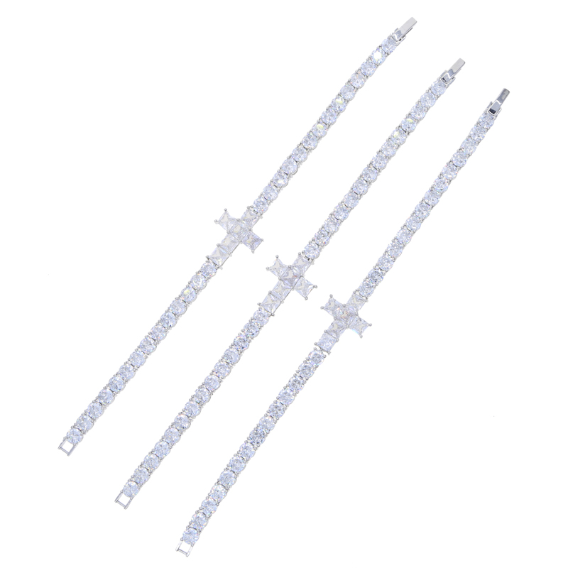 Mens Iced Out Bg Hip Hop Jewelry CZ Tennis Chain Cross Charm Bracelet Sparkg 5A Cubic Zirconia