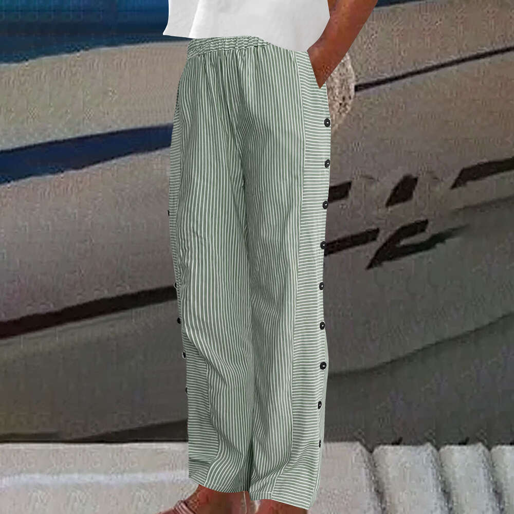 Casual Sportswear 2024 New Womens Striped Casual Pants Multi-color Optional Breathable Cotton Trousers Straight Tube Overalls Sport Military Pants for